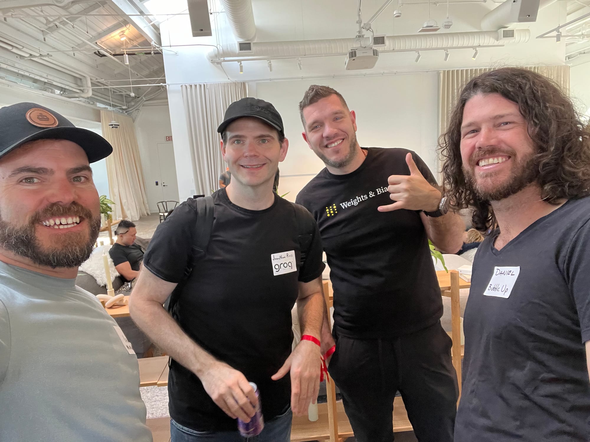 Photo of four participants at Meta's Llama 3 Hackathon, San Francisco, May 15, 2024